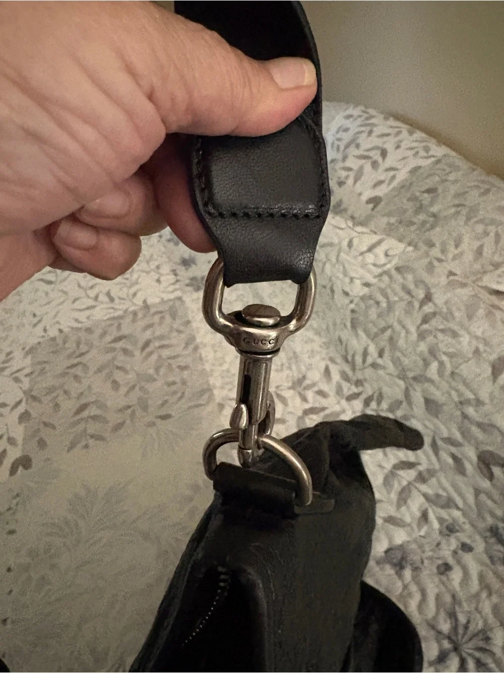 Gucci Black Embossed Messenger Shoulder Bag